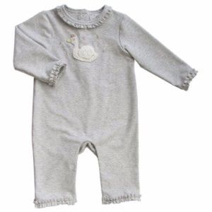 Charming Gray Kids Footie with Swan Embroidery